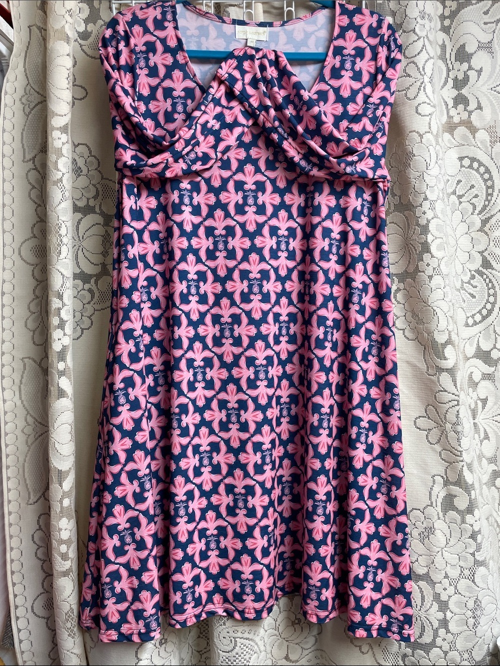 Swing Dress Simply Southern Navy Dress with Pink Floral Print Medium